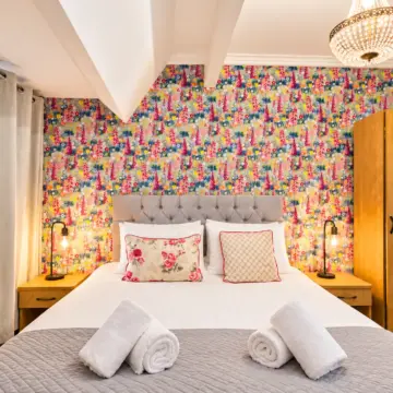 Floral Boutique Bedroom with Warm Lighting